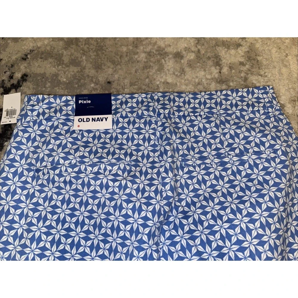 Old Navy Womens Sz 8 Blue Tile Pattern High Rise Short Pixie Shorts New